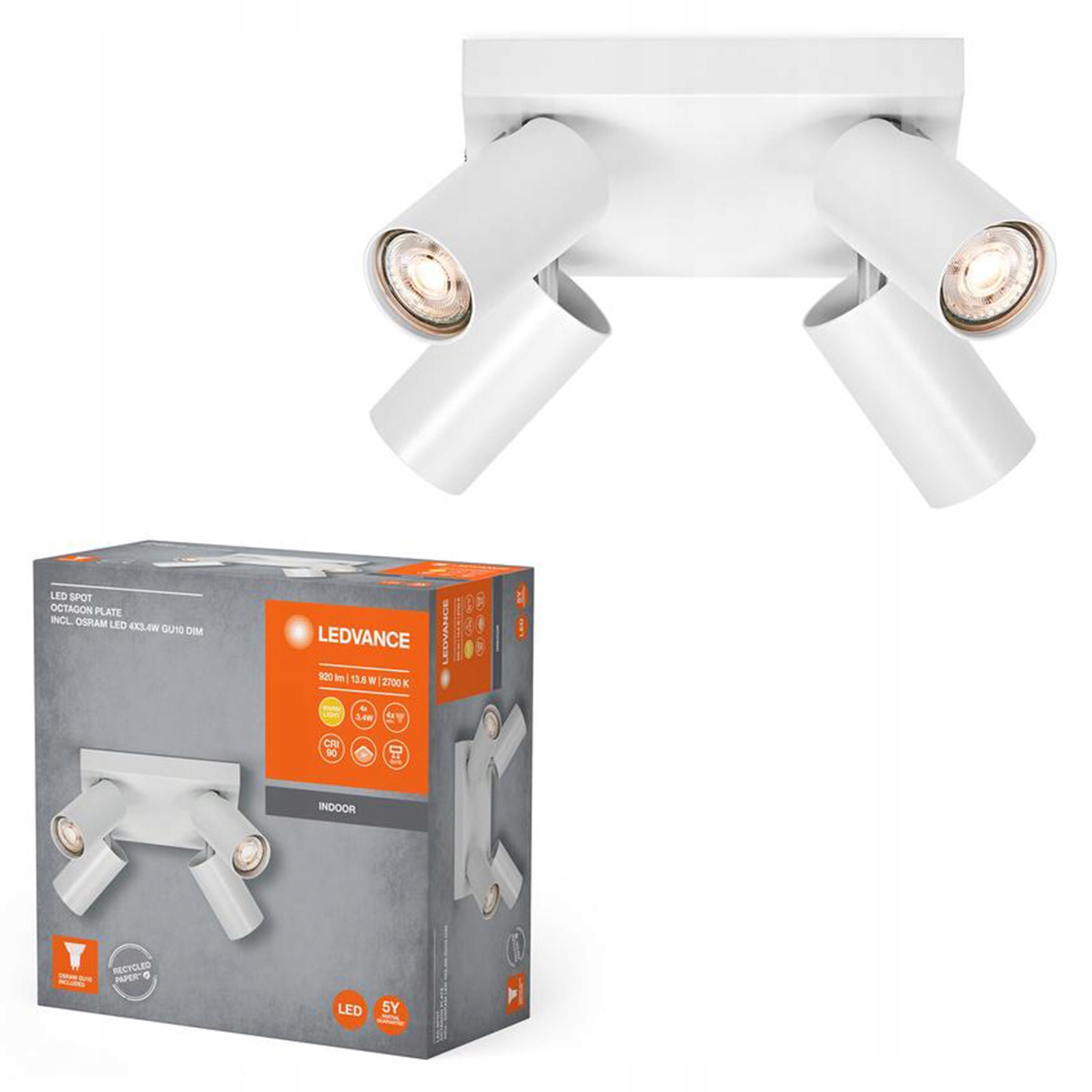 Led nástenná stropná lampa Nástenná lampa 13.6W 920lm 3000K Spot