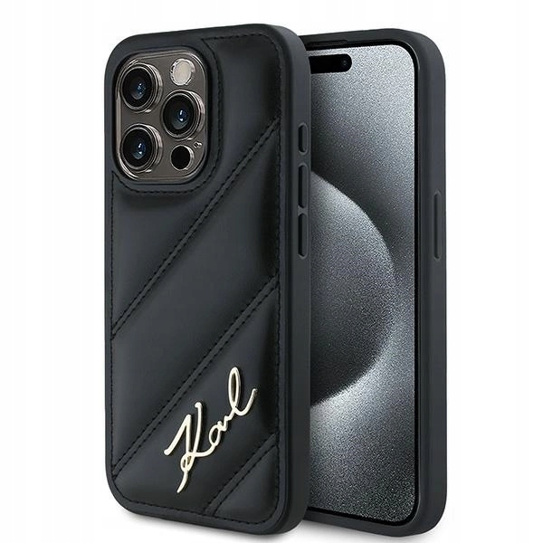 Pouzdro Karl Lagerfeld Diagonal Quilted Script na iPhone 15 Pro černé