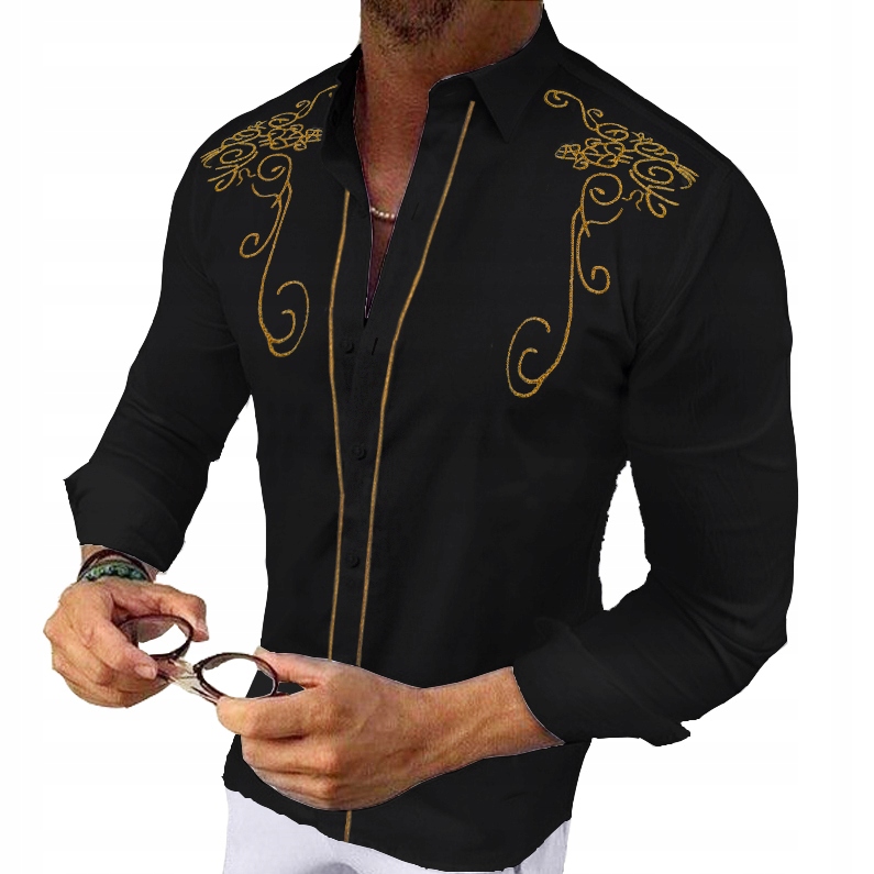 Pánská košile Vyšívaná vyšívanou zlatou večerní nití