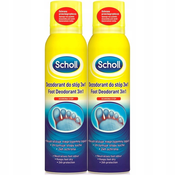 Scholl deodorant na nohy 3v1 odmašťuje 2 ks 300 ml účinný proti plísním