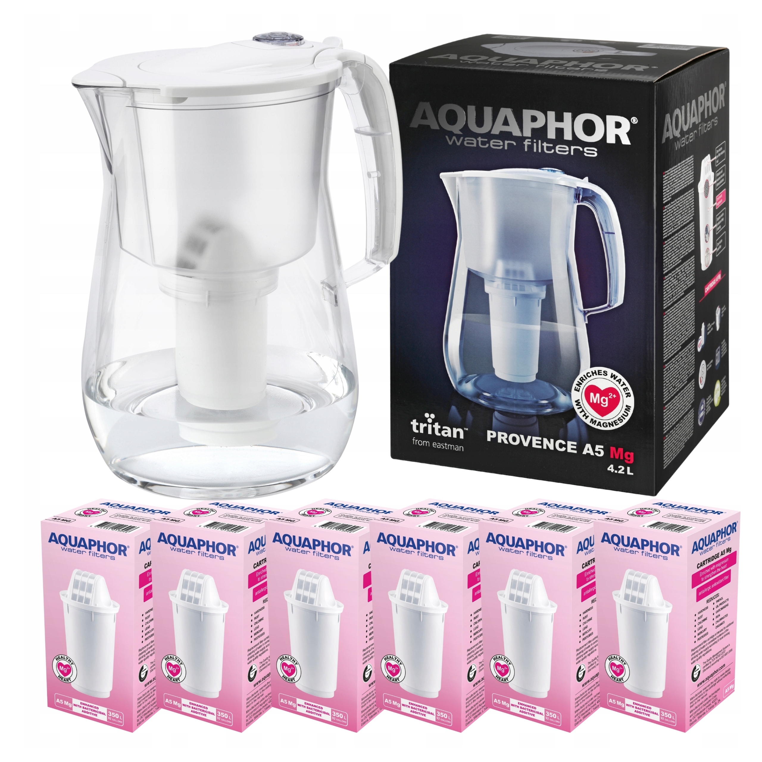 Filtrační Konvice na vodu Aquaphor Provence 4,2L Bílá 6 filtrů A5 Mg