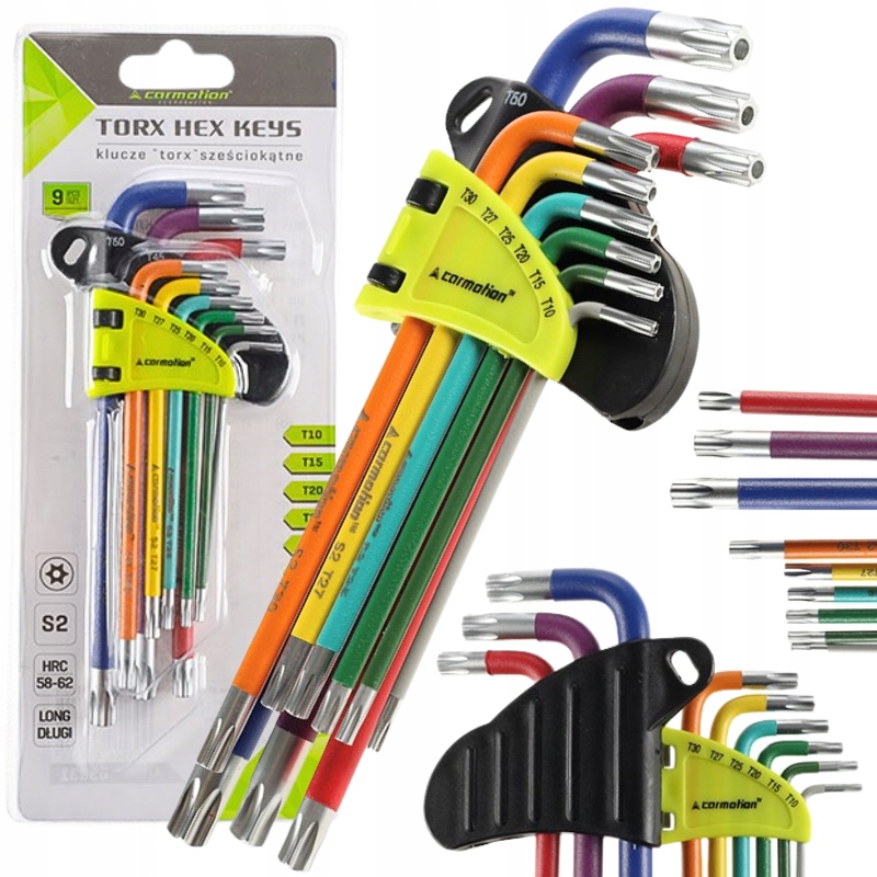 Klucze trzpieniowe otworowe 230mm do śrub Torx T10 T50 zestaw 9 szt.