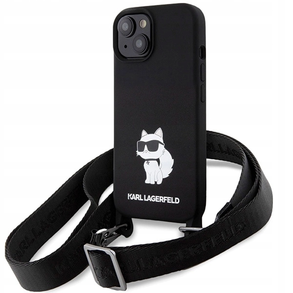 Pouzdro Karl Lagerfeld Crossbody Silicone Choupette pro iPhone 15 černé