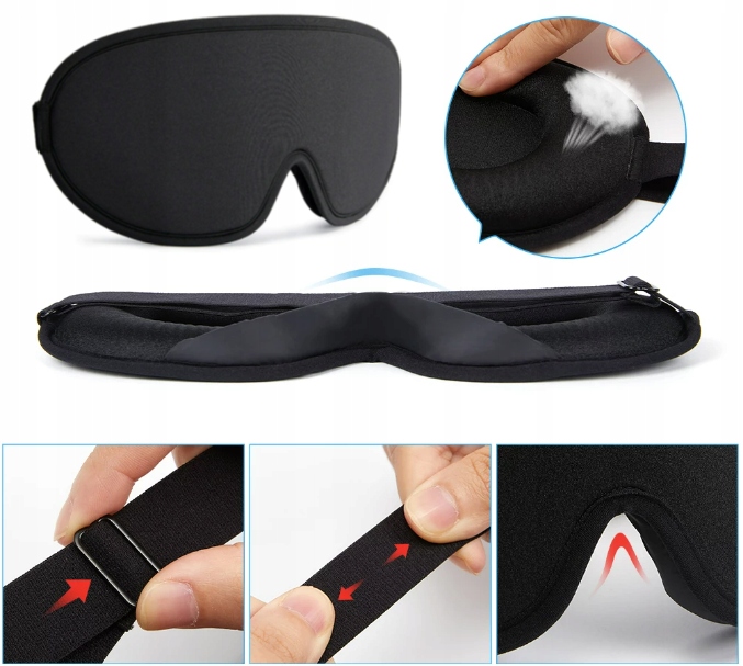 OPASKA NA OCZY DO SPANIA MASKA PODRÓŻNA 3D ZACIEMNIAJĄCA ŚWIATŁO REGULOWANA Marka bez marki