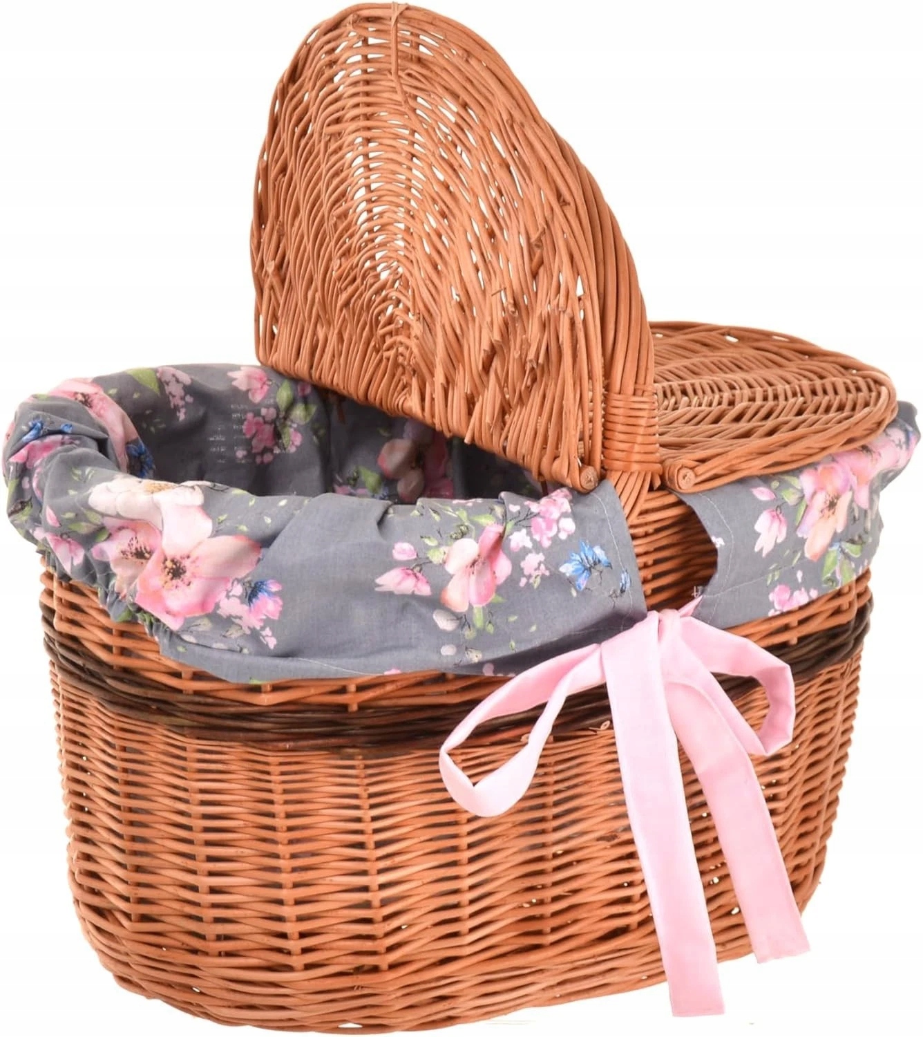 Aqbau piknikový koš s víkem 40 cm, proutěný, velikonoční nákup, šedý