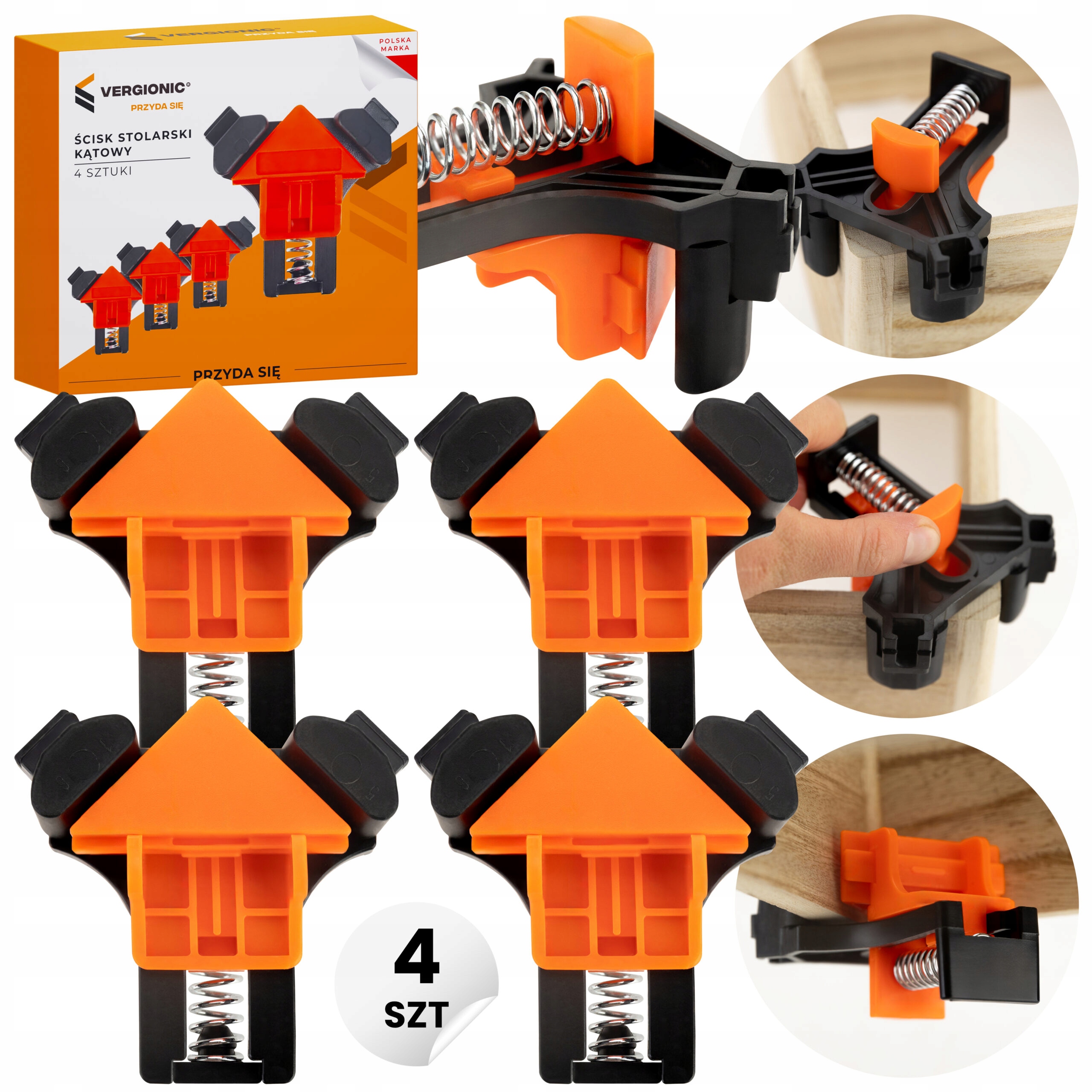 ŚCISK STOLARSKI KĄTOWY ZACISK UCHWYT 90° DO NAROŻNIKÓW DREWNA MEBLI 4szt EAN (GTIN) 5905644203488