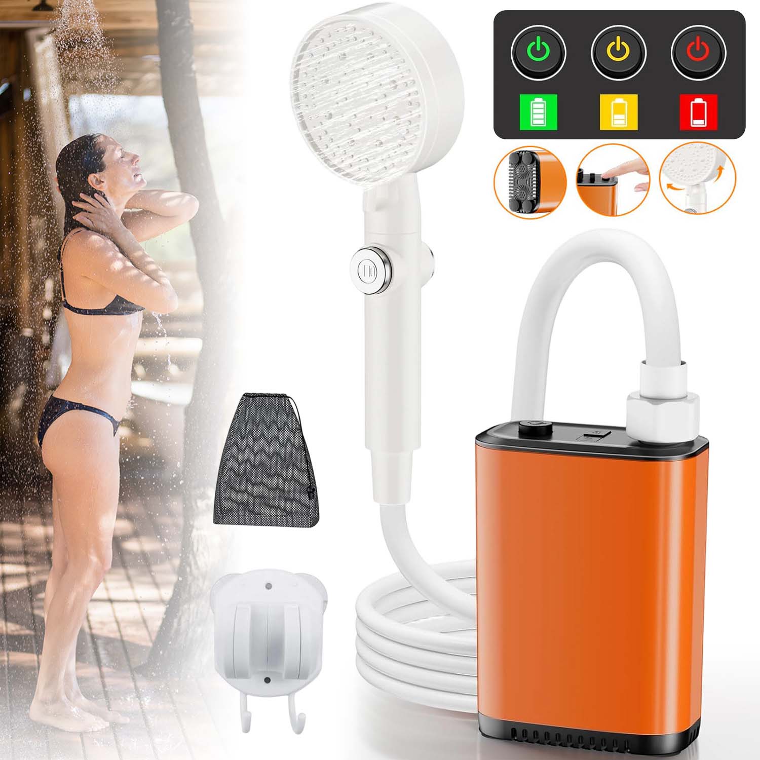 Prysznic Turystyczny Natrysk Camping Akumulator 2600MAH 3 Tryby Przenośny