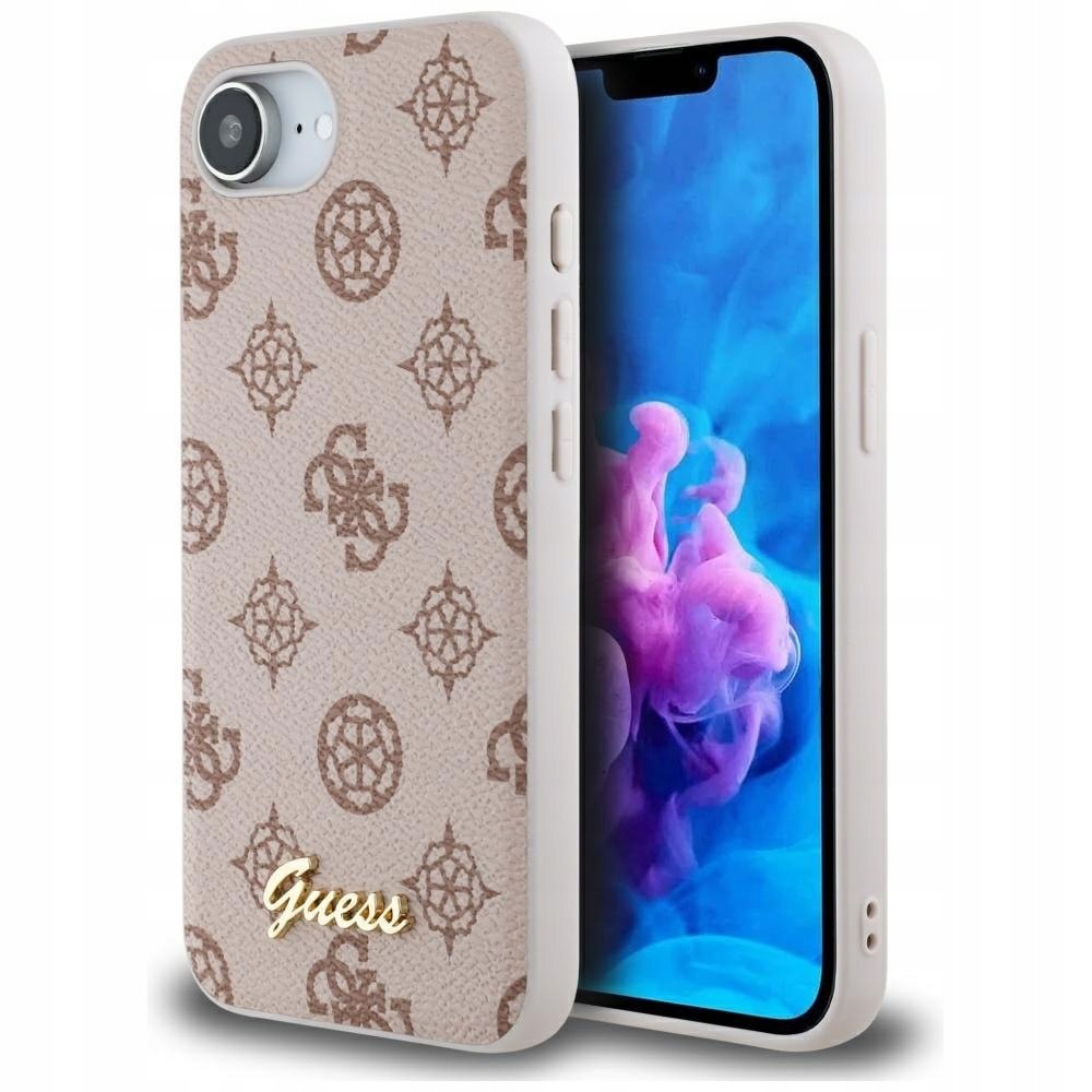 Etui Guess Peony Script Logo MagSafe do iPhone 16e 17e brązowy