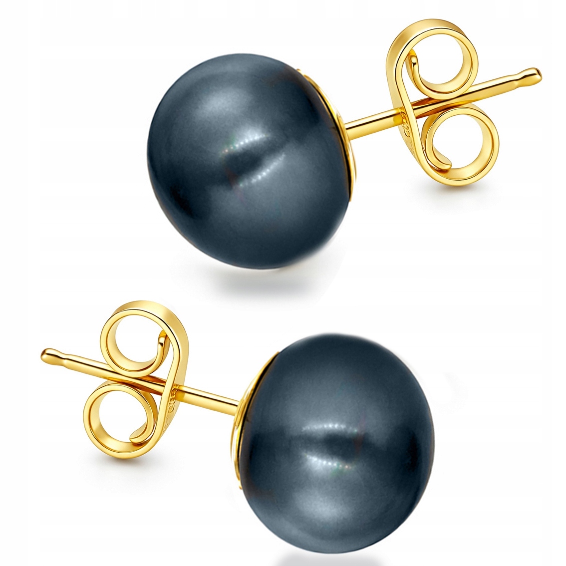 Zlaté náušnice s pozlacenými grafitovými perličkami, kuličky 8,5 mm Ryzost 925