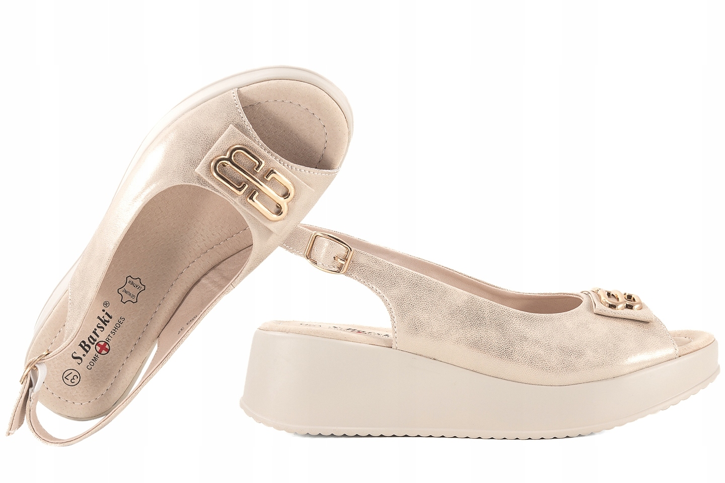 S.barski LR51-593 Dámské Sandály Na Platformě Kůže zlatá Zlatá 37