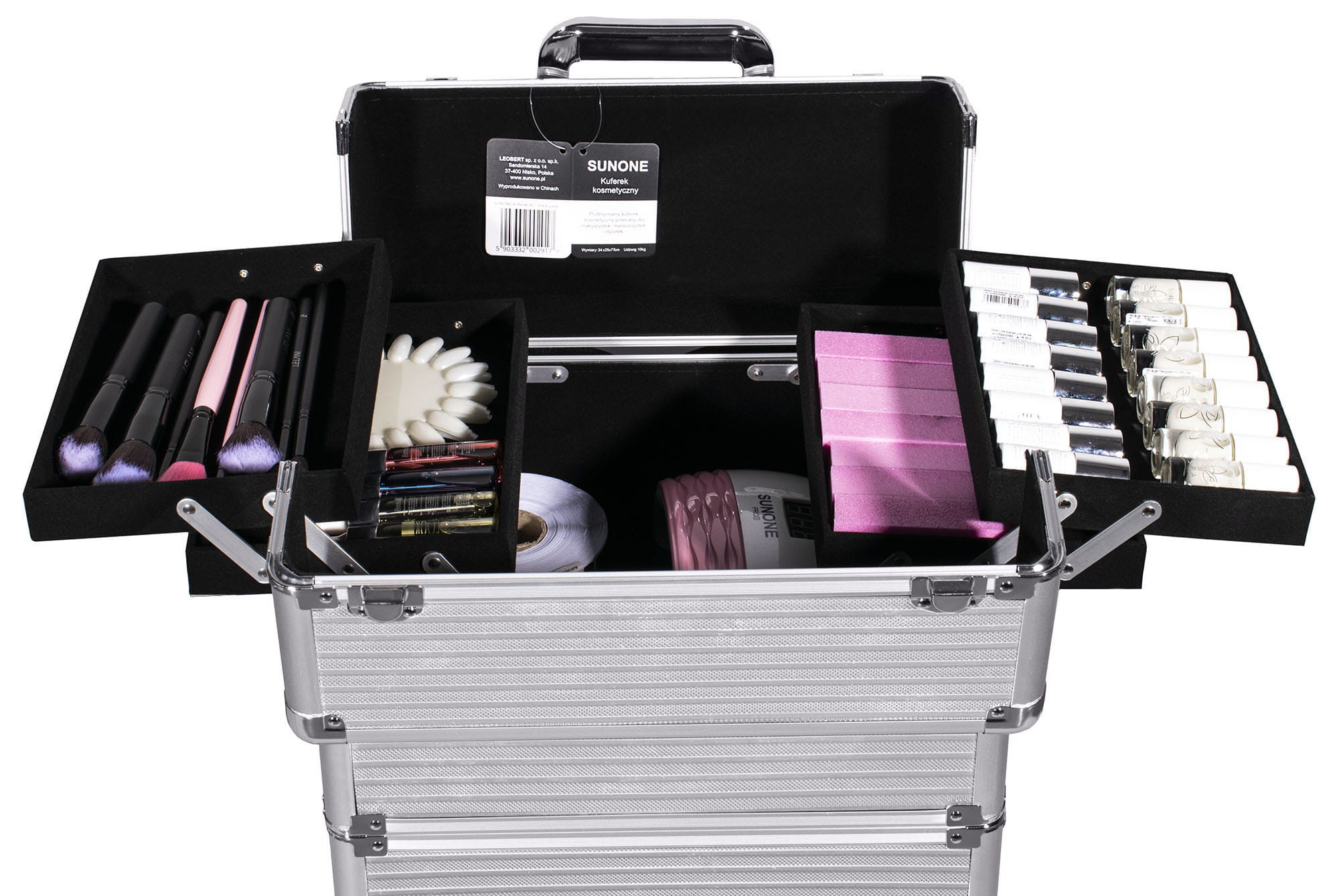 SUNONE KUFER KOSMETYCZNY WALIZKA XXL NA KÓŁKACH Kolor dominujący srebrny