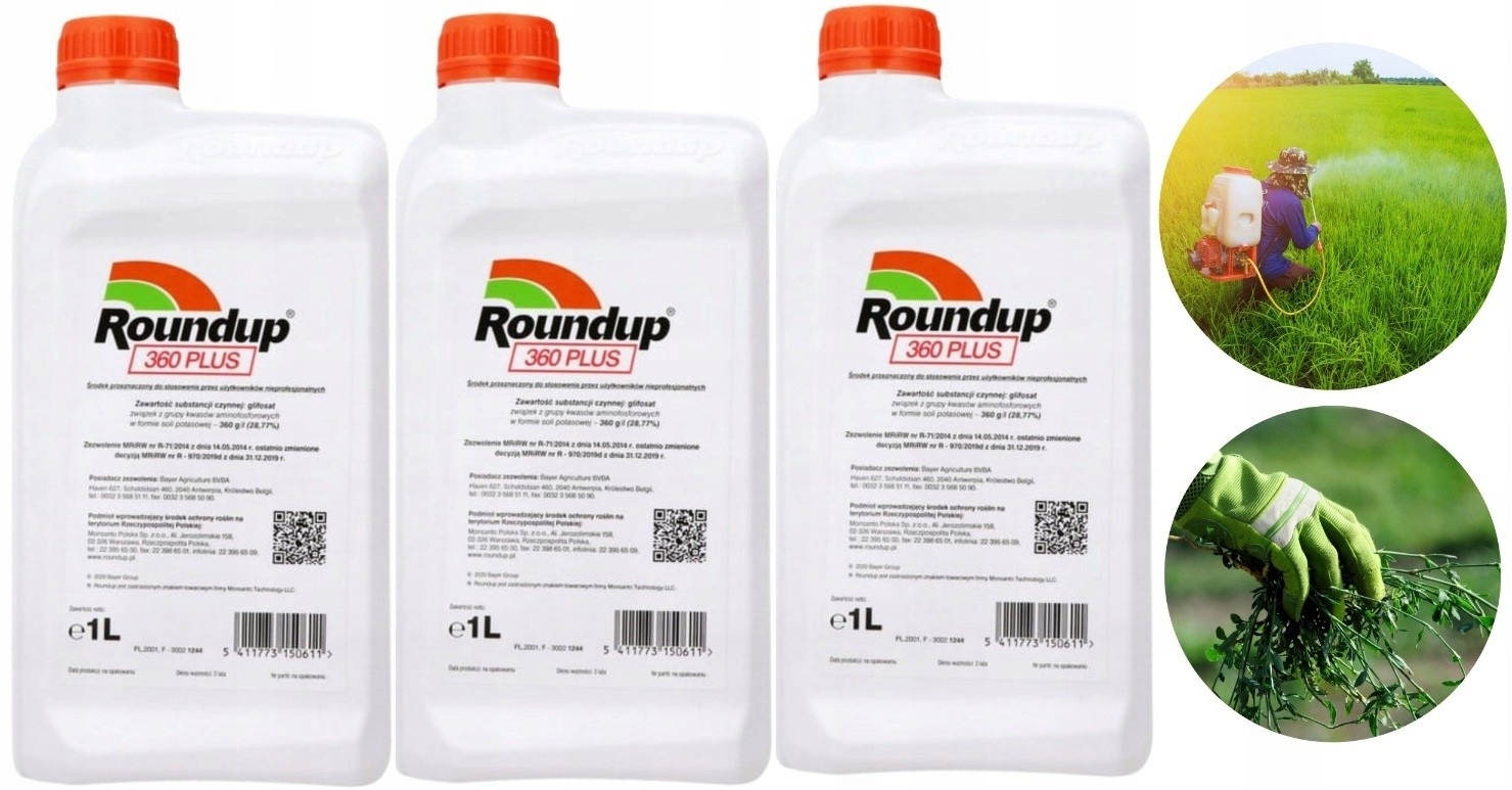 Roundup 360 Sl Plus 3x1L Bayer Randap glifosat, na wszystkie chwasty, perz