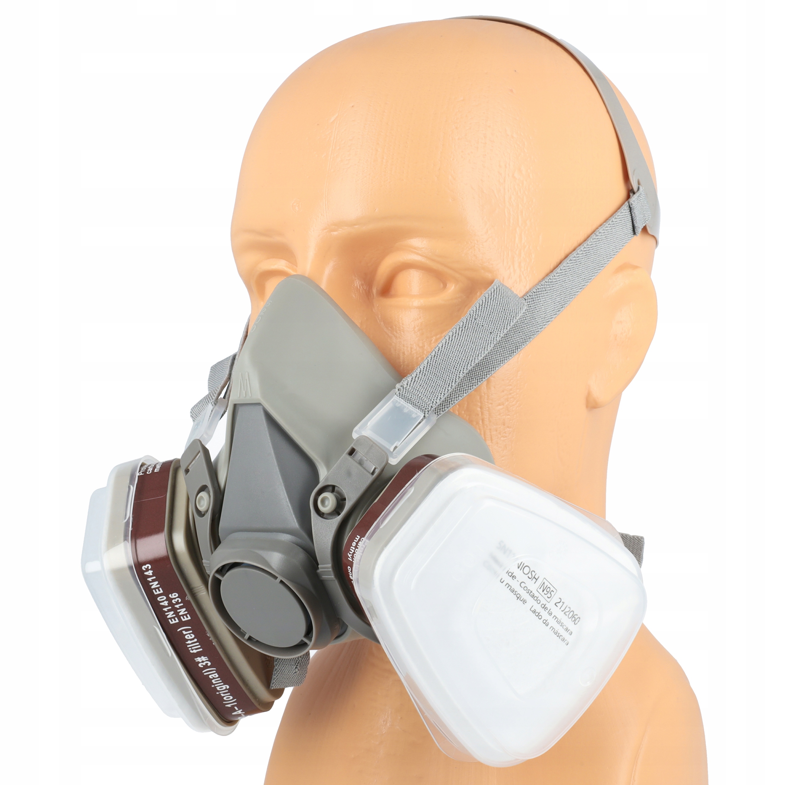 MASKA LAKIERNICZA PÓŁMASKA OCHRONNA PRZECIWPYŁOWA ZESTAW FILTRY WKŁADY Kolor szary