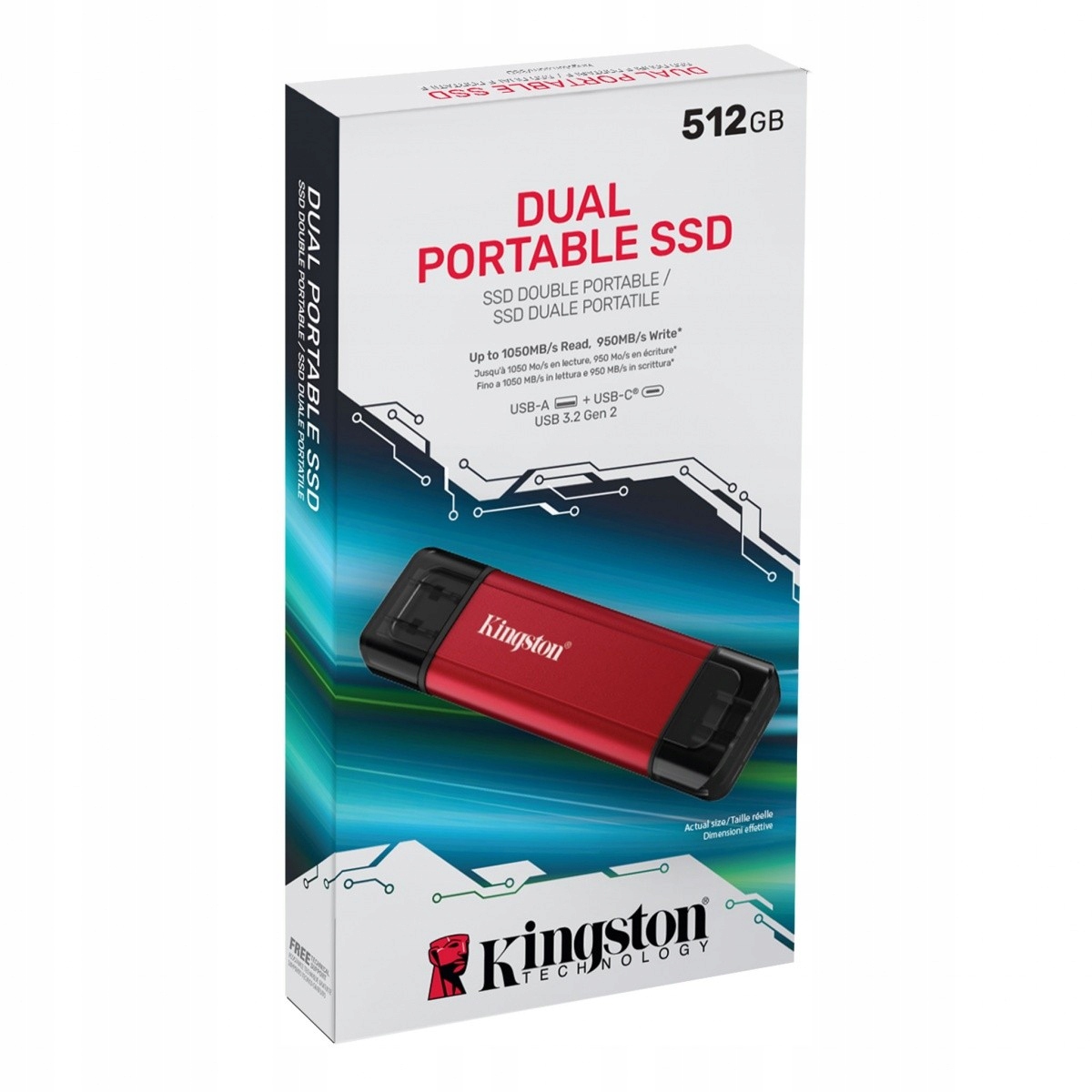 Kingston 512GB Dual USB-A/C Portable SSD, Up to 1050MB/s USB 3.2 Gen 2 — 7