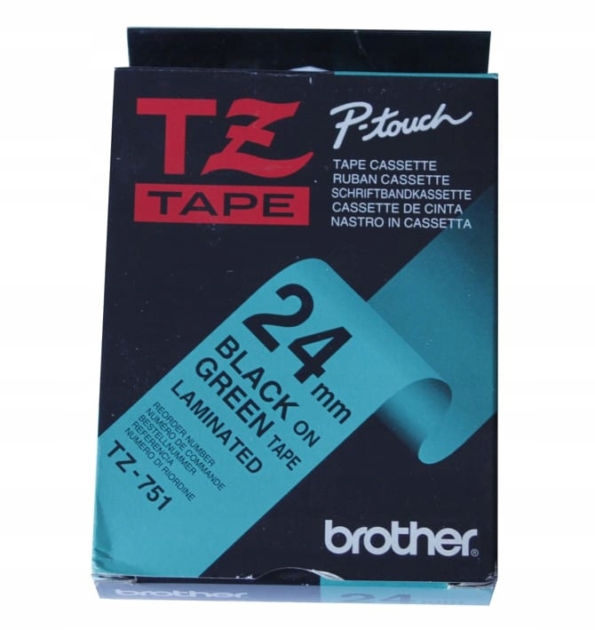 Taśma Brother TZ-751 24mm x 8m czarna nadruk na zielonym tle