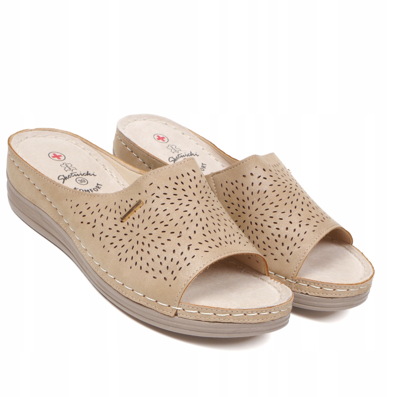 Klapki Damskie Buty Letnie Sandały Lekkie Wygodne Szyte Zdrowotne wkł Skóra Marka inna