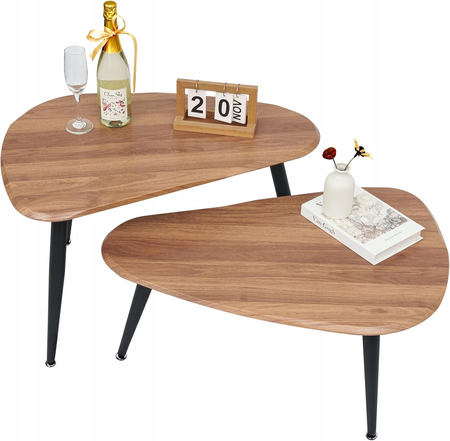 Ymahizax Sada 2 oválných konferenčních stolků, moderní dřevěné stolky