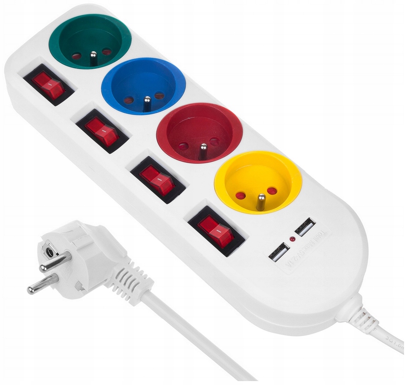 

Listwa Zasilająca Przedłużacz 4 Gniazda 2xUSB 1,5m