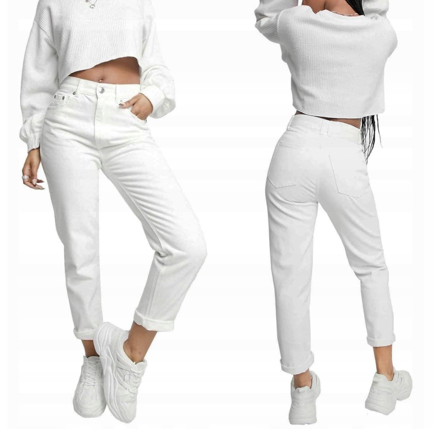 M.sara Damskie Spodnie Mom Fit Jeansy Wysoki Stan Luźne Nogawki Białe 3XL