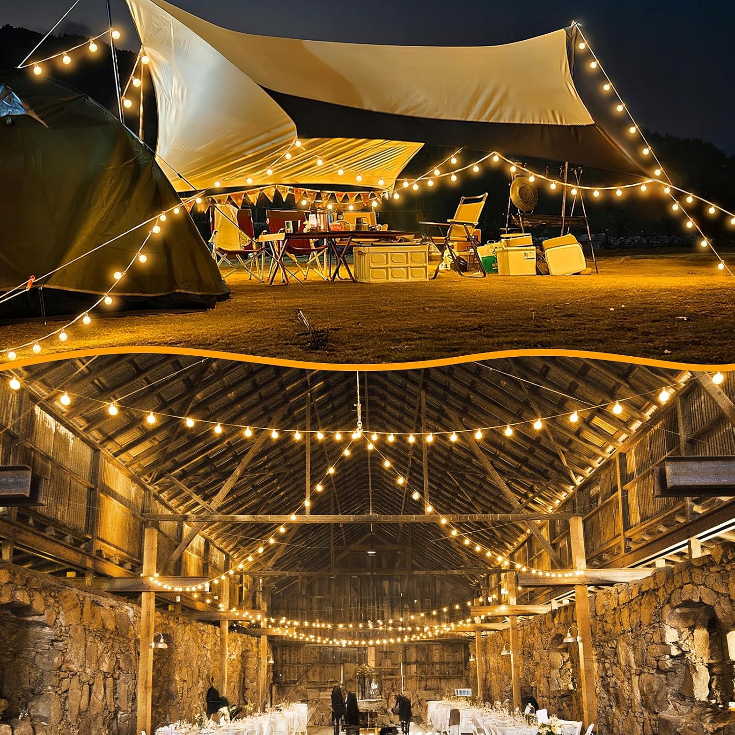 Girlanda Ogrodowa Świetlna 15M 25X Żarówka LED E12 Pilot Ściemniana Łańcuch