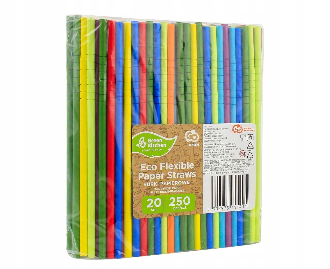 

Słomki papierowe łamane tęczowe 20 cm 250 szt.