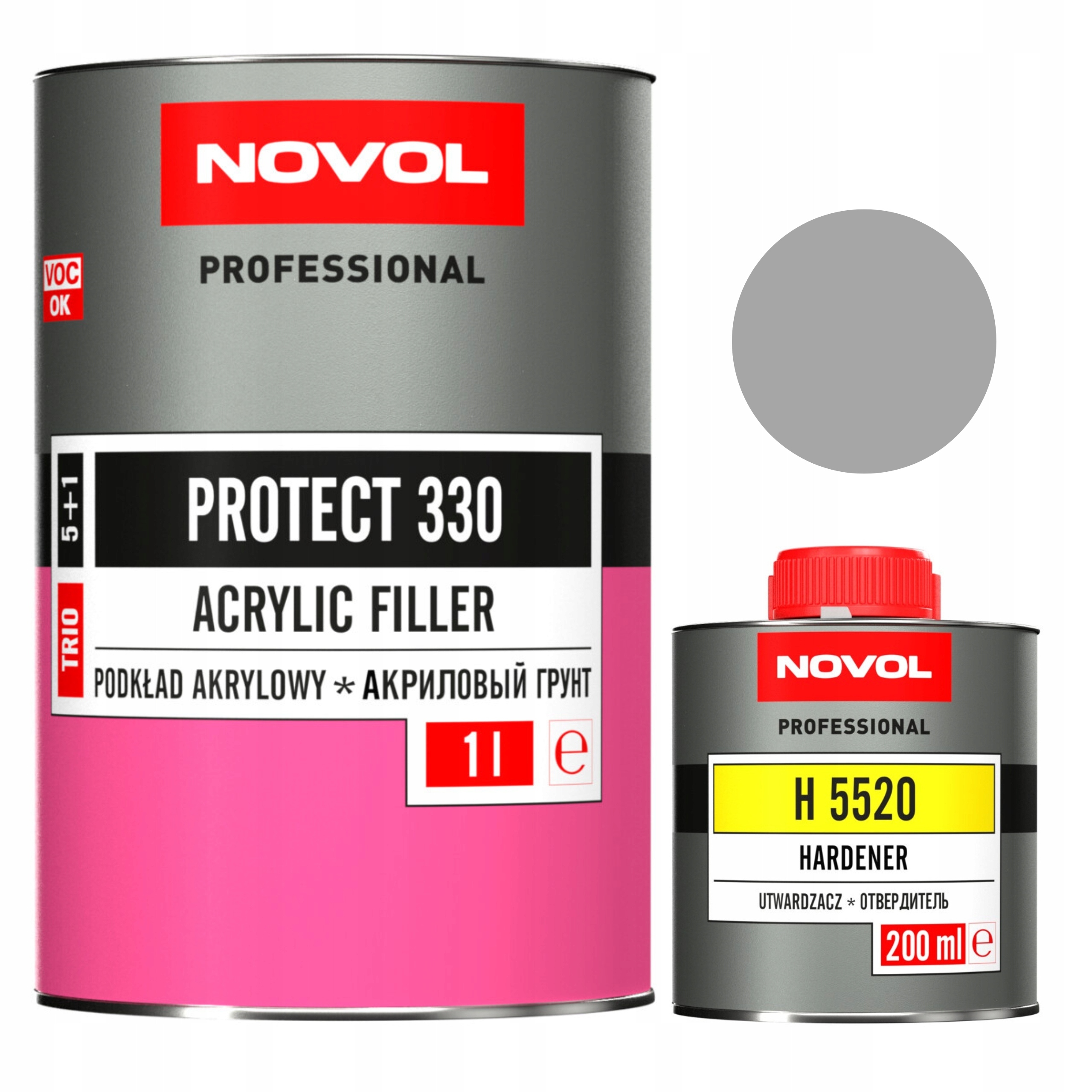 Novol Protect 330 Podkład akrylowy 5:1 1l +utwardzacz 5520 0,2l kpl. Szary