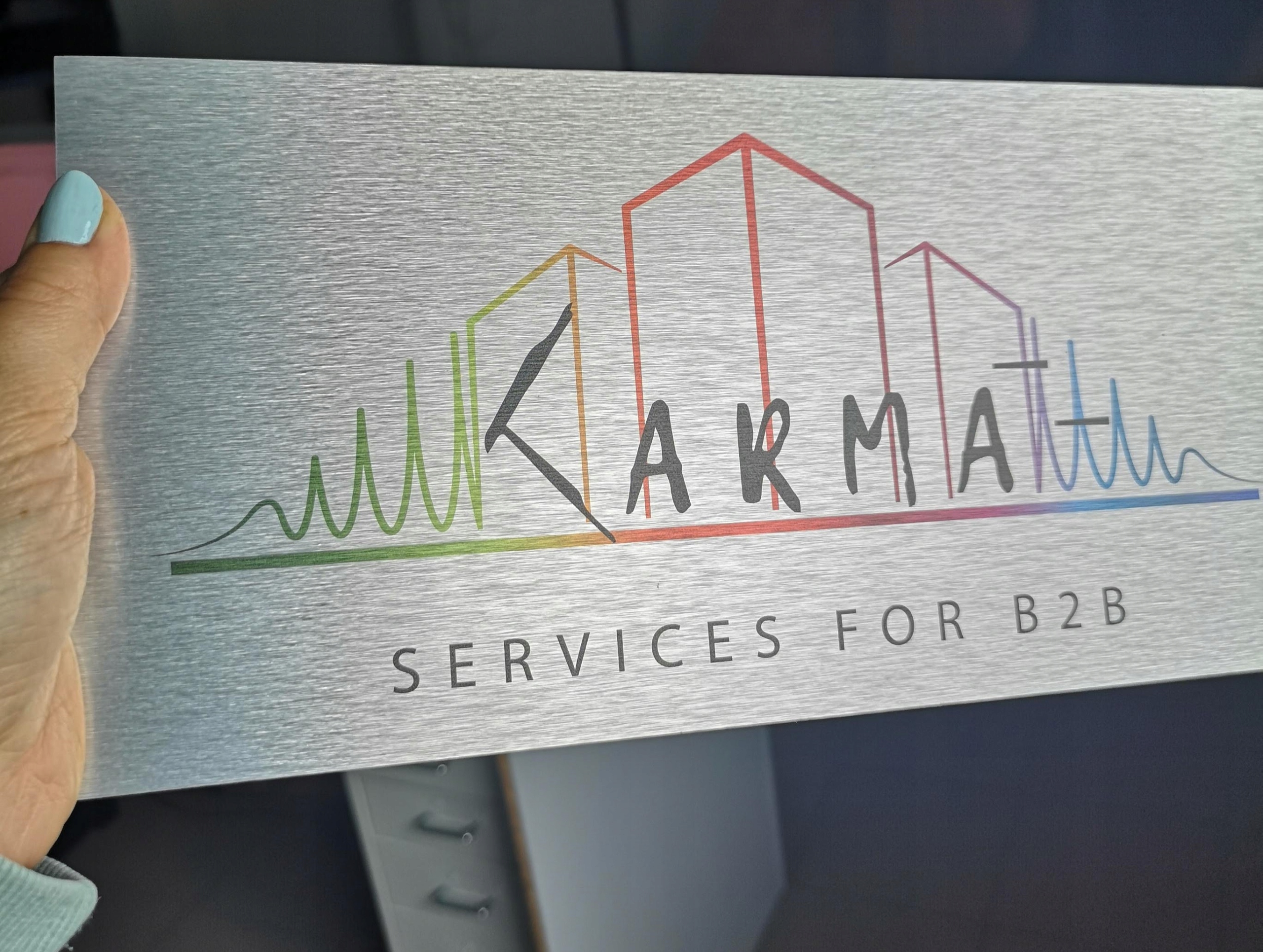 BIURO strzałka w lewo | Tabliczka informacyjna nierdzewna | Druk UV Kod producenta szyldy