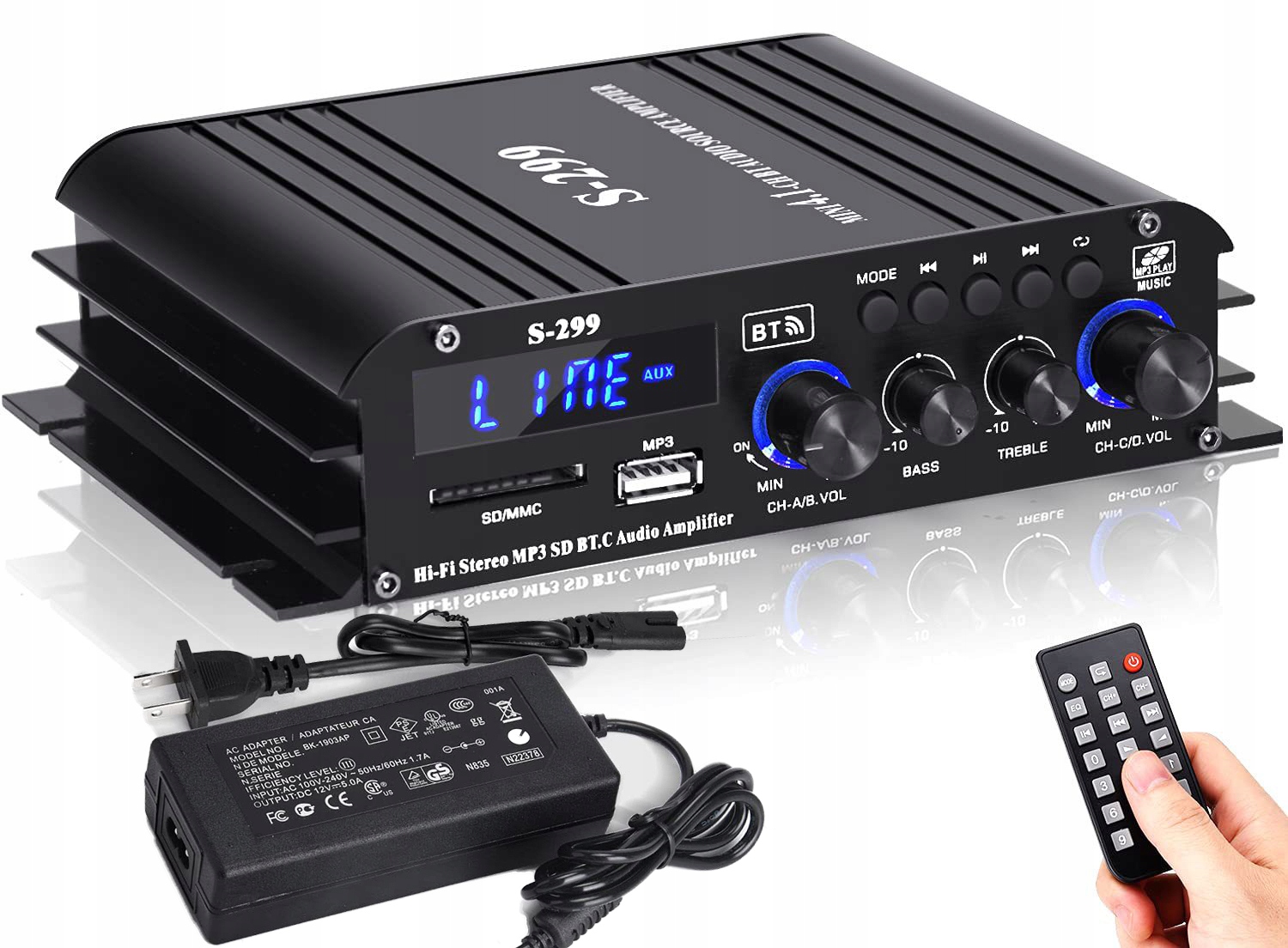 WZMACNIACZ SAMOCHODOWY BLUETOOTH 4.1 KANAŁY 4x200RMS