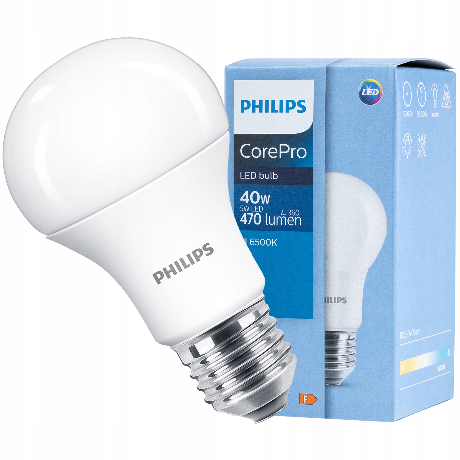 

Żarówka Led E27 A60 5W 40W 470lm Philips 6500K