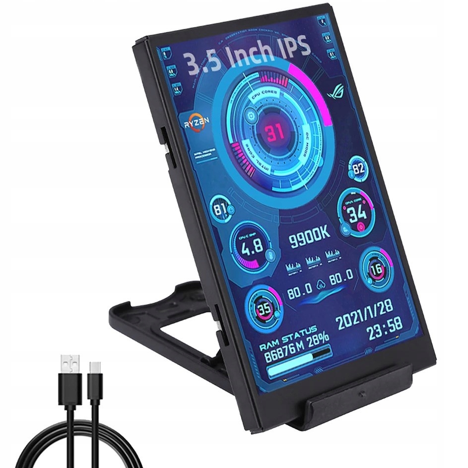 Ekran dodatkowy wyświetlacz 3.5'' Ips Usb C Monitor LCD Cpu Gpu AIDA64