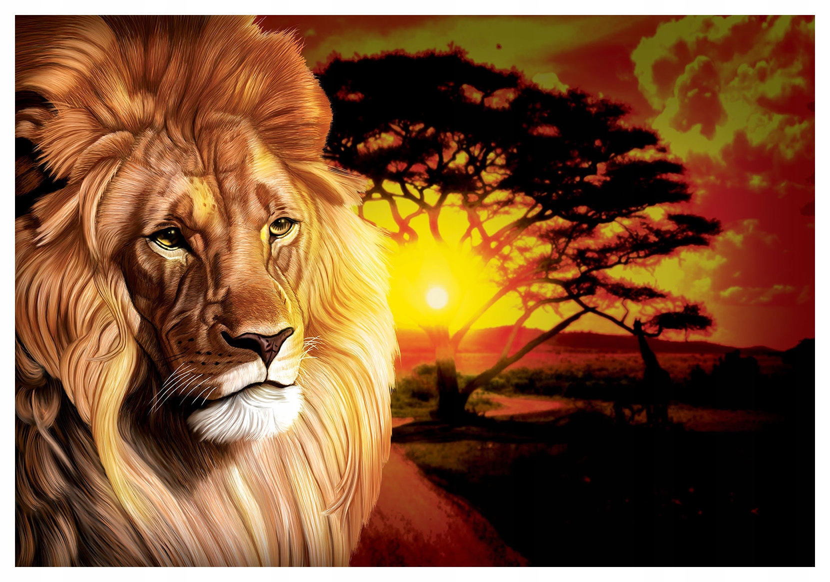 Vliesová fototapeta Lev na pozadí západu slunce Afrika 416x254 lepidlo