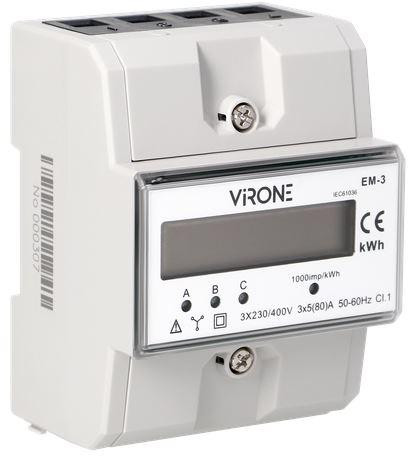 Indikátor Spotřeby Energie 3 Fázový Virone EM-3 Počítadlo Kwh