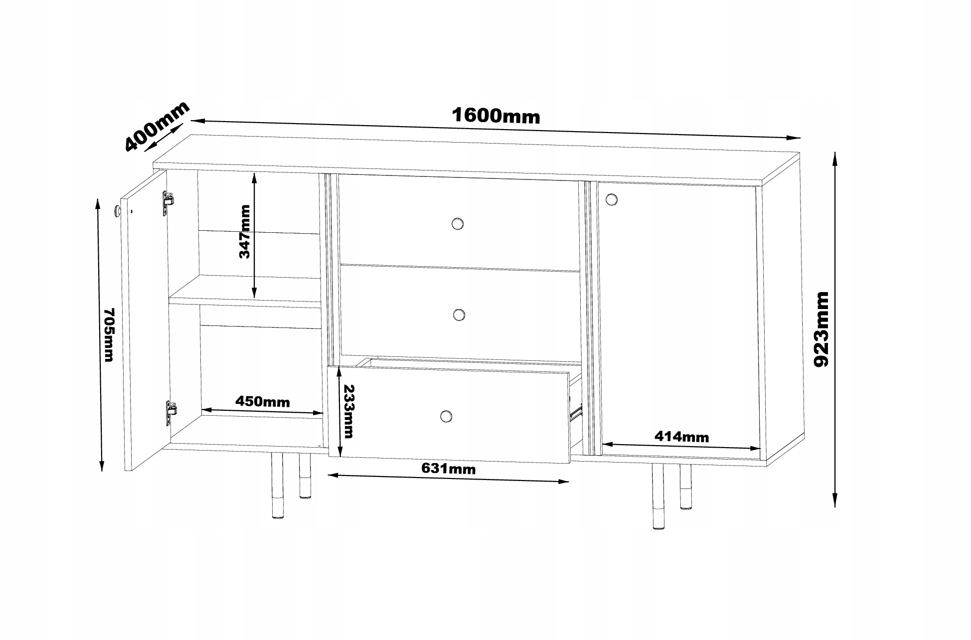 KOMODA CRISTAL 2 160cm BIAŁY MAT POŁYSK+LED Liczba szuflad 3