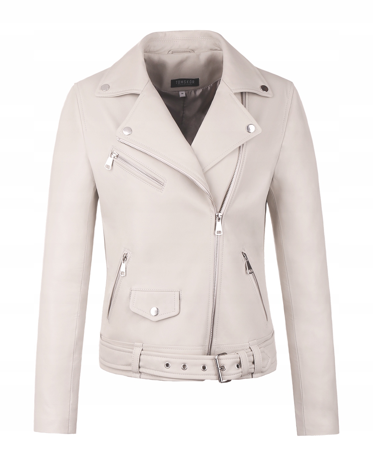 Kožená Dámská Ramoneska Olivová Slonová Kost XL