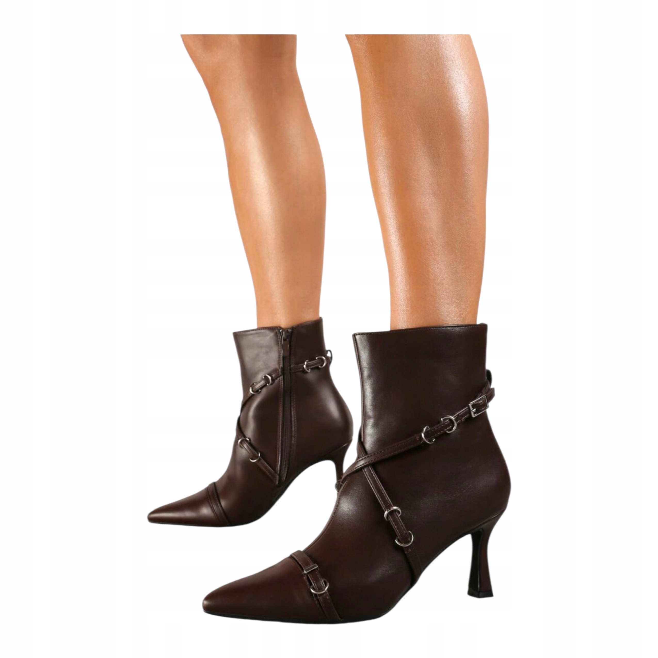 Dámské kožené Kotníkové Boty na podpatku, elegantní na zip, hnědé, velikost 36