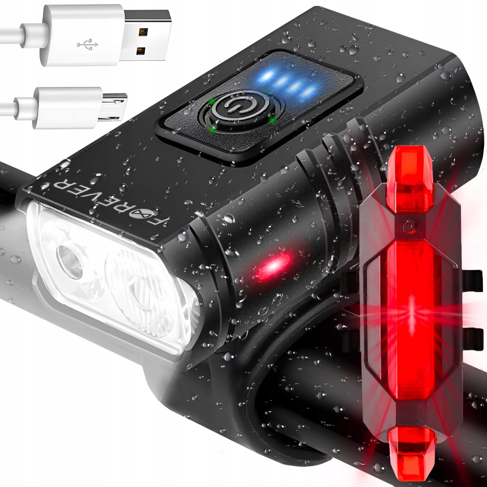 

Mocna Lampka Rowerowa Led Przód Tył Zestaw Usb