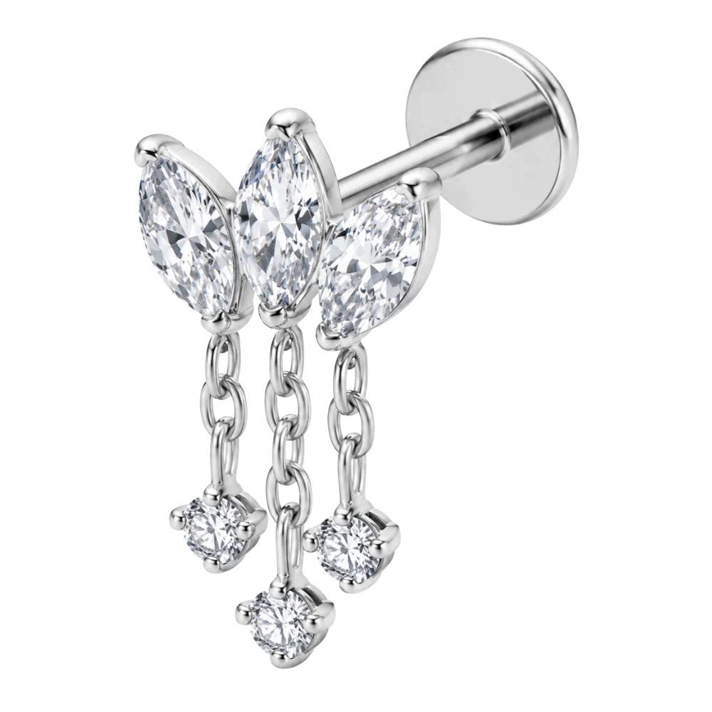 Titanová náušnice Labret Zirkony Přívěsky Helix Tragus 1.2x8 Titan Stříbrná