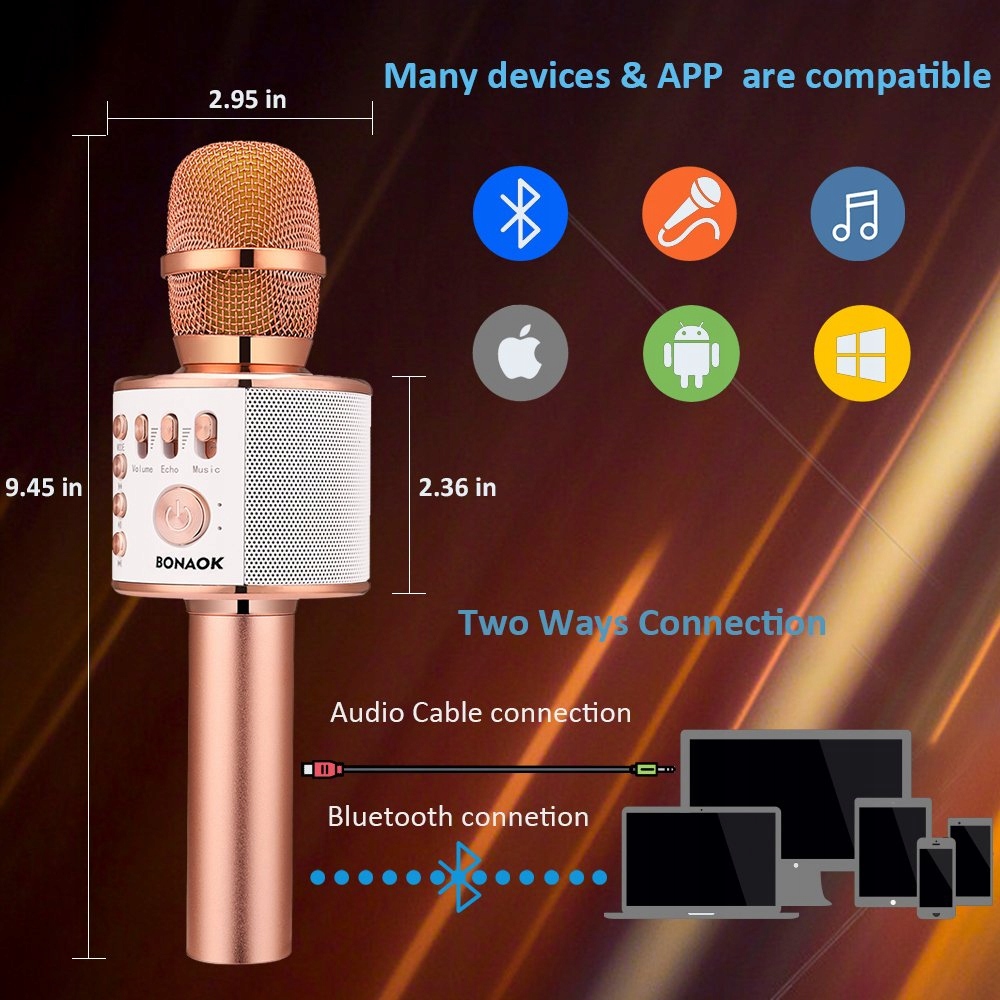 BONAOK Mikrofon Karaoke Bluetooth Dla Dzieci Bezprzewodowy Z Głośnikiem — miniatura 3