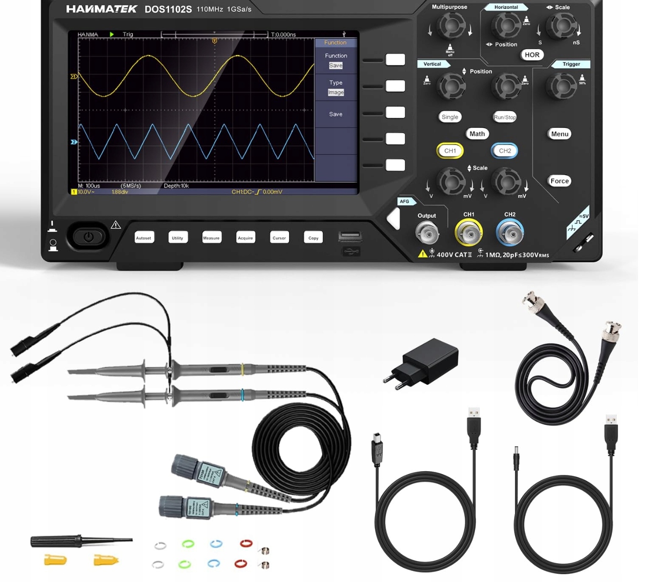 ЦИФРОВОЙ ОСЦИЛЛОГРАФ HANMATEK DOS1102 С 2 КАНАЛАМИ И ЭКРАНОМ 7 ДЮЙМОВ 110 МГЦ