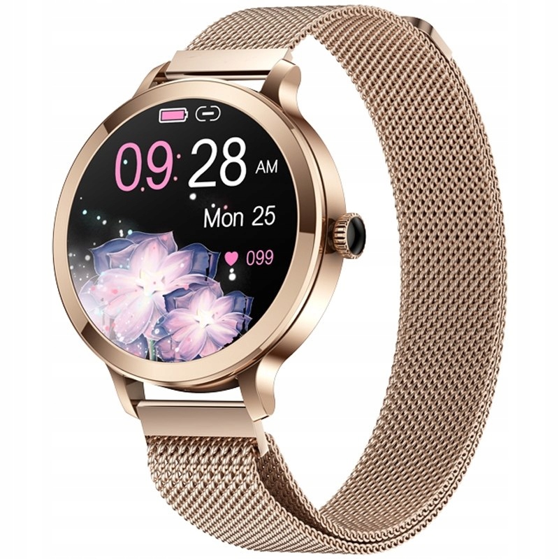 Smartwatch Damski Veltori VT340-1 Złota Bransoleta Różowy Pasek Silikonowy