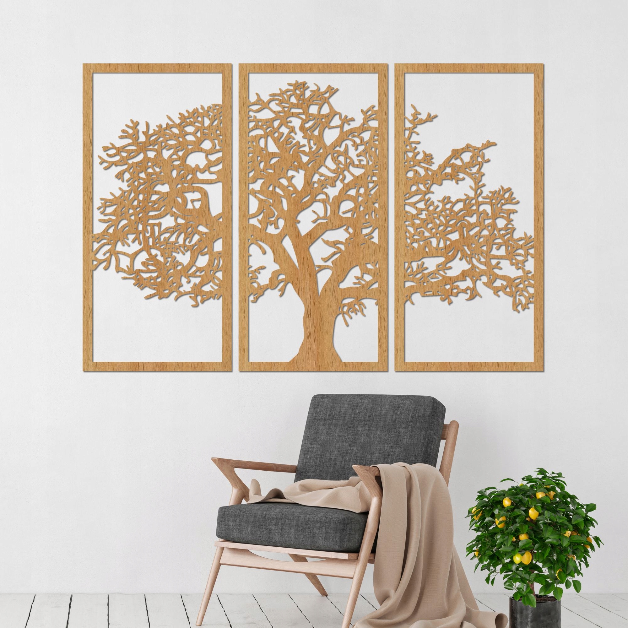 Viacdielna drevená dekorácia strom, 100 x 66 cm Buk