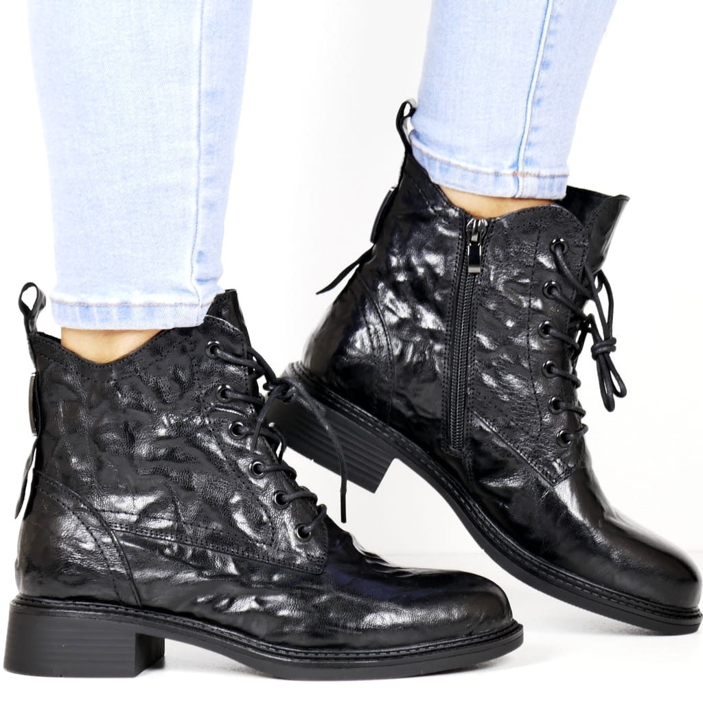 Černé Kotníkové Boty Přírodní Kůže Zateplené Zimní Boty Podzimní Ploché Klasik