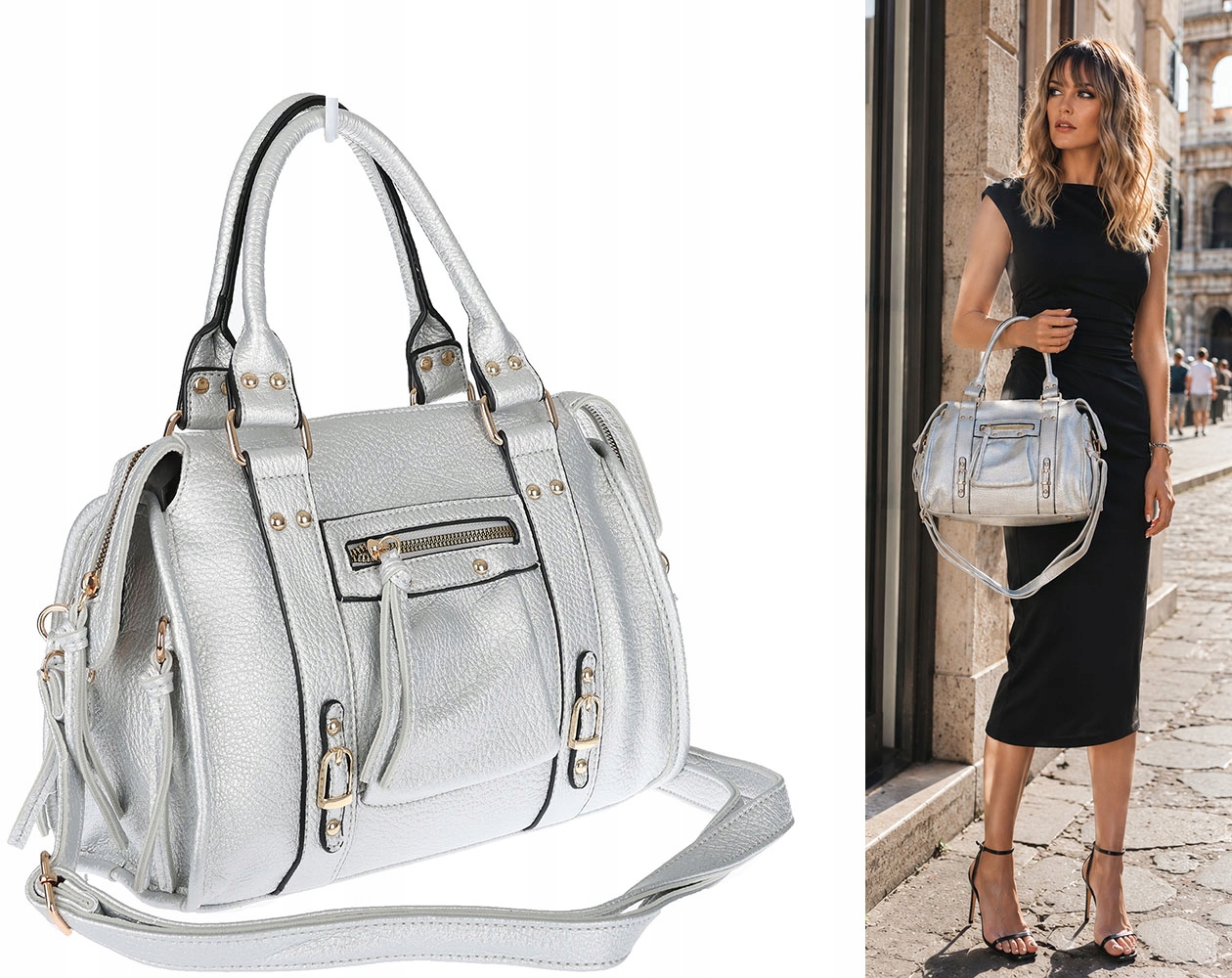 Dámská kabelka kufřík do ruky Kabelka Přes Rameno elegantní módní HJ575 Stříbrná