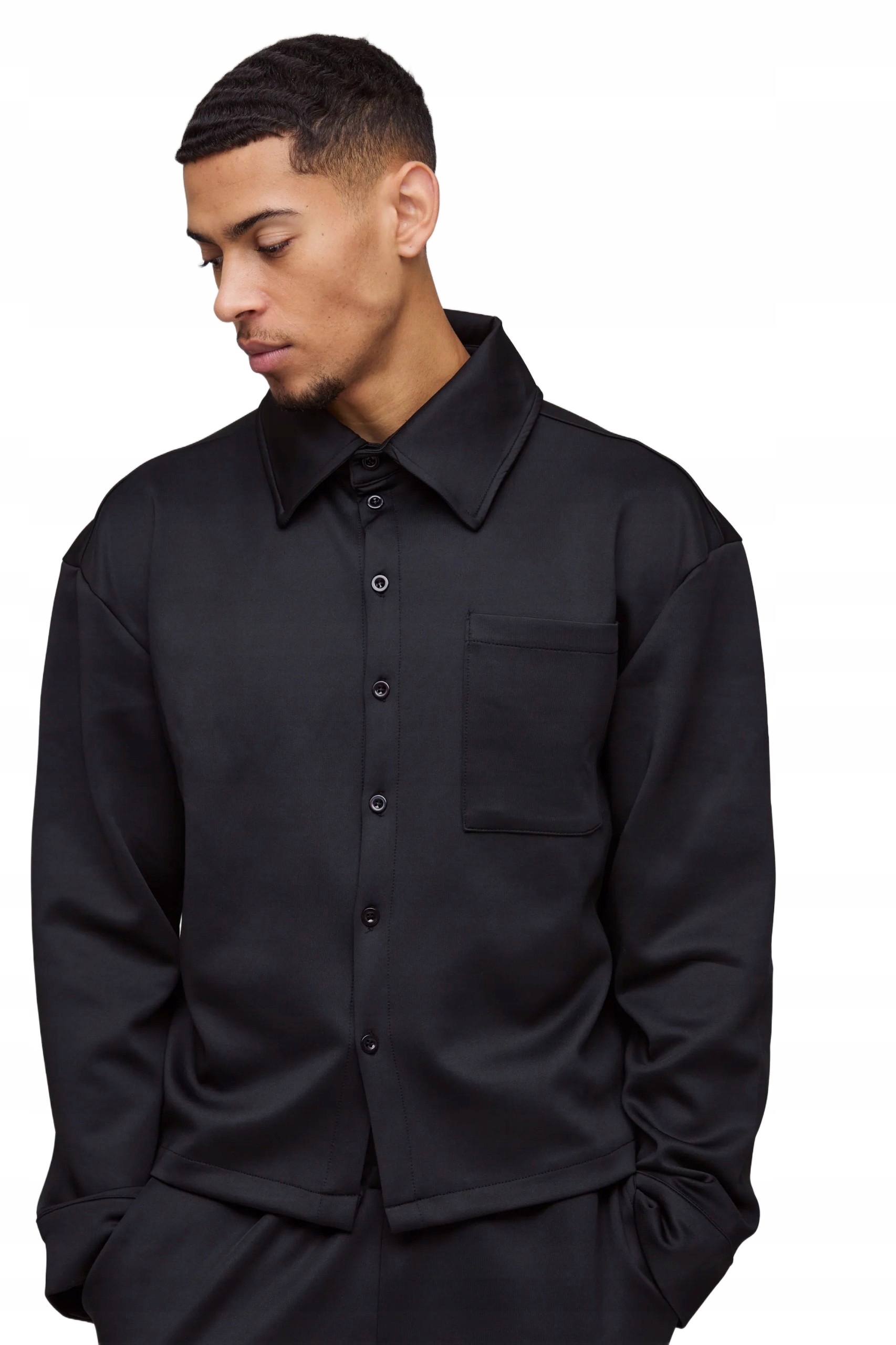 Boohooman Černá Pánská Košile S Dlouhým Rukávem A Kapsou M3A