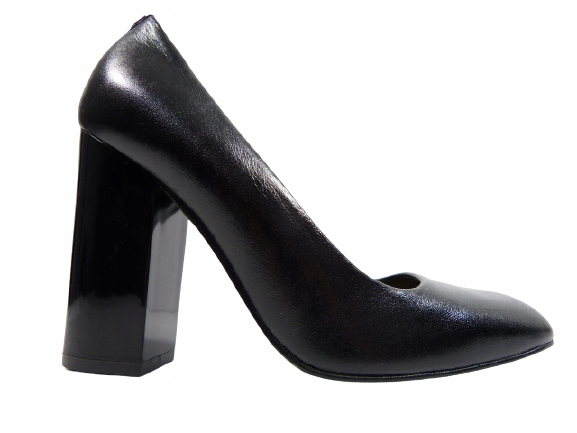 černé kožené lodičky na podpatku, stabilní dámské boty Sala 37