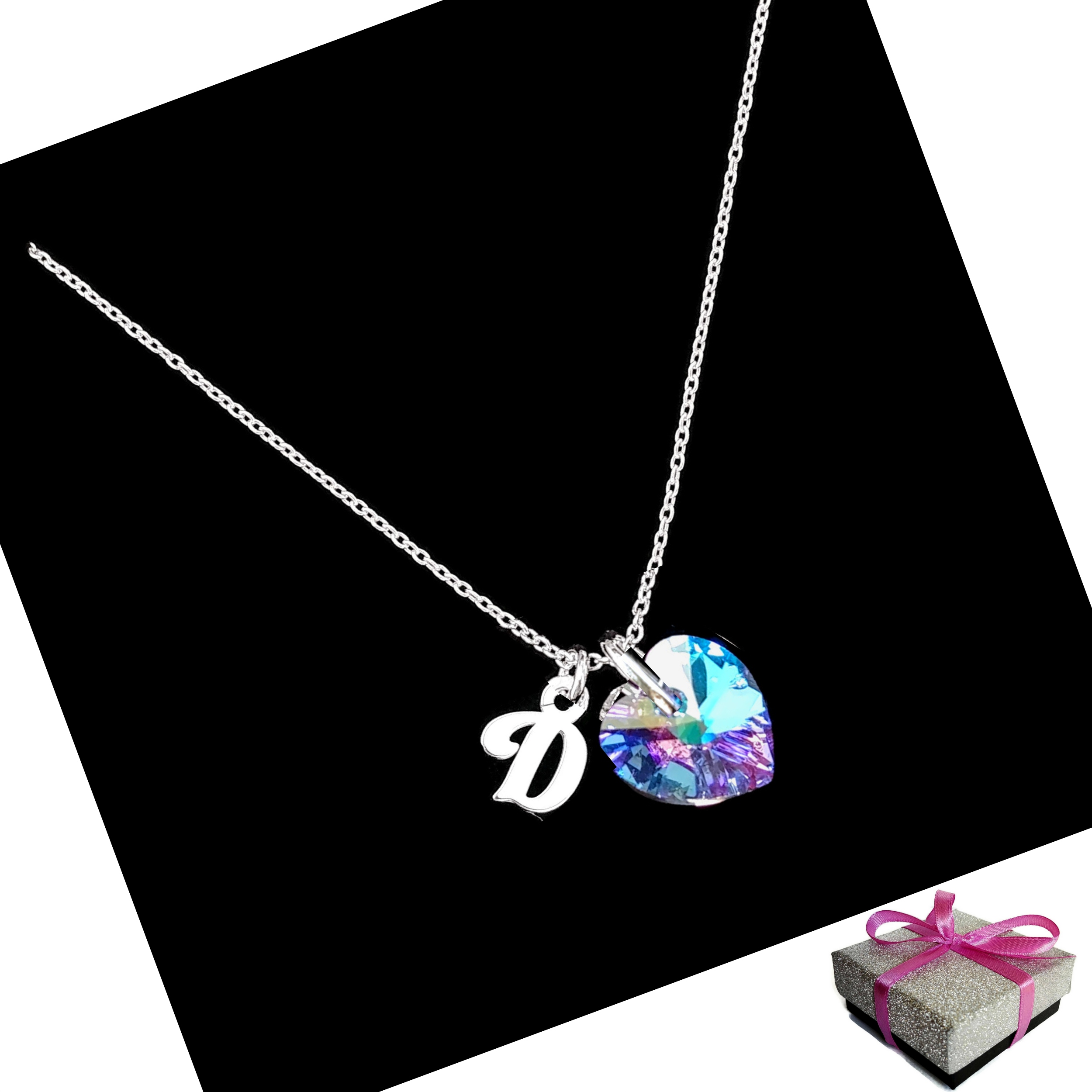 

Naszyjnik Litera D Literka D Serce Swarovski 925