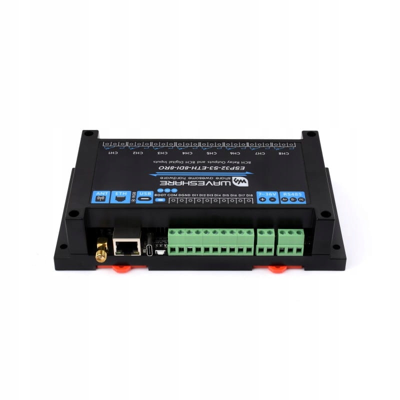 8-kanálový reléový modul s ESP32-S3 WiFi Ethernet W5500 a RS485