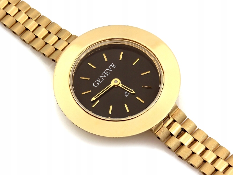 Zlaté hodinky pro ženu kulatý s černým ciferníkem r20