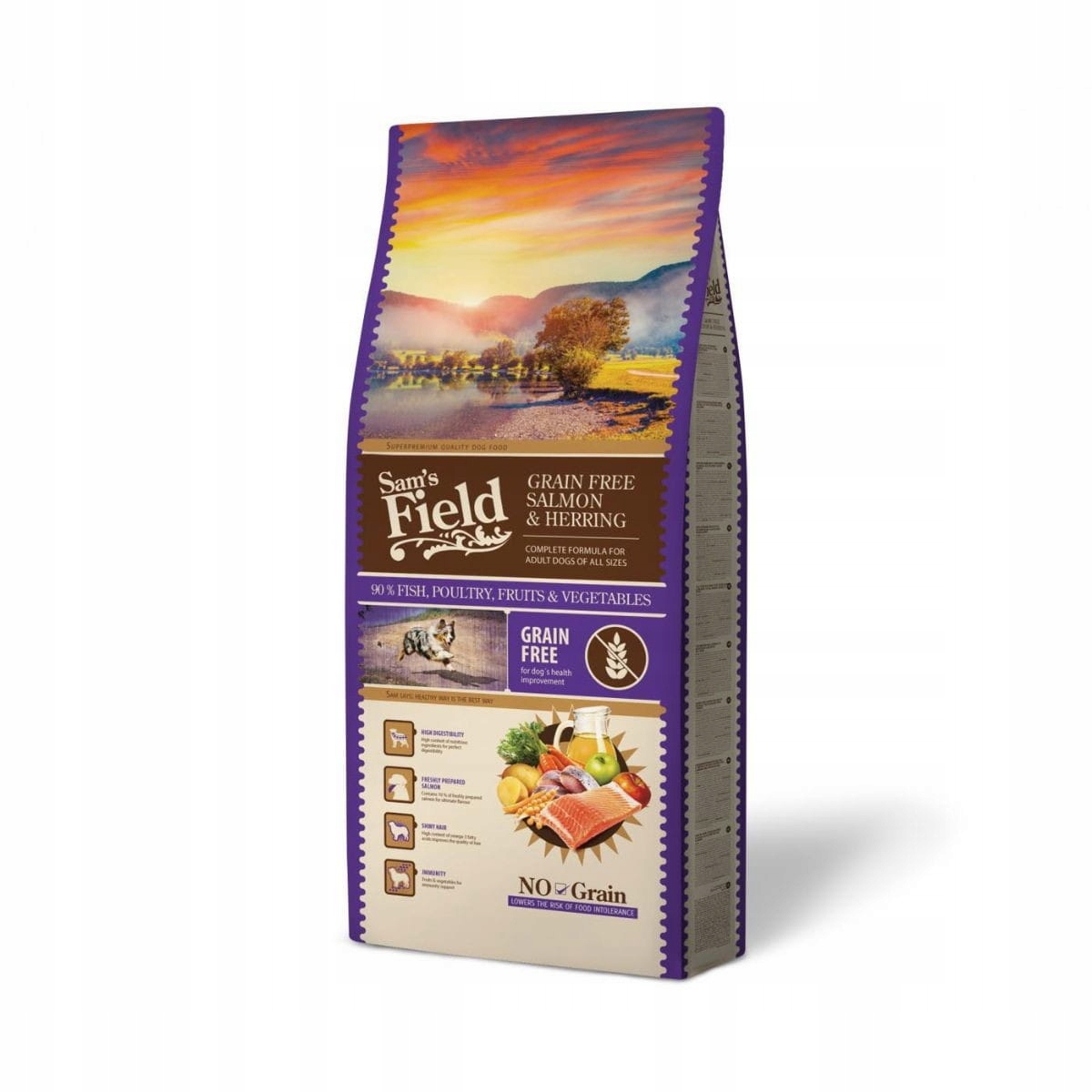 Sucha karma dla psa dorosłego łosoś i śledź 13 kg Grain Free Sam's Field