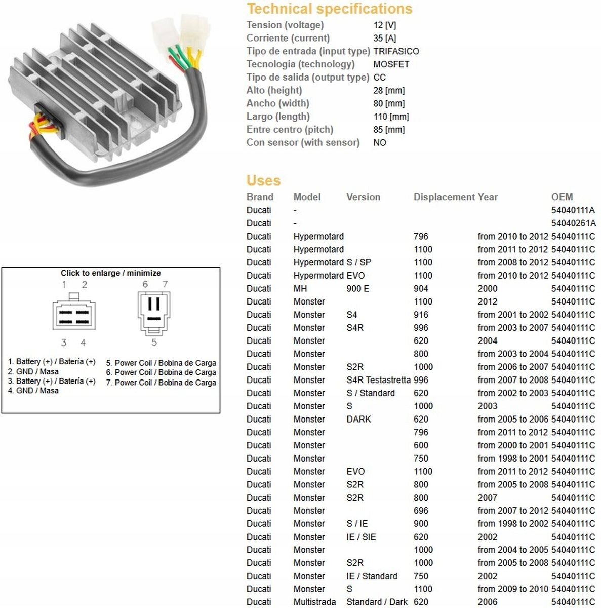 Regulátor Napätia Dze Ducati 600/620/748 750/796/800 900/916/944 992/996